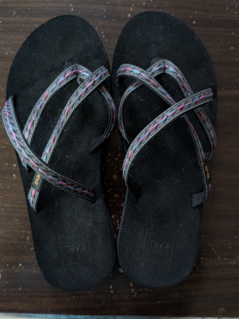 Teva Women’s Black Sandals with Pink & Blue Stitching